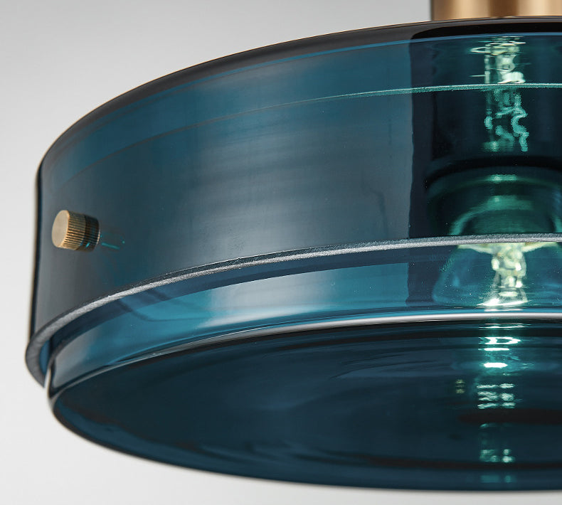 Dark Blue Cylindrical Glass Suspension Light Post-modern Style Minimalism Single Bulb Hanging Light