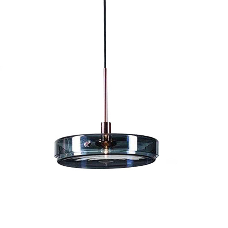 Dark Blue Cylindrical Glass Suspension Light Post-modern Style Minimalism Single Bulb Hanging Light