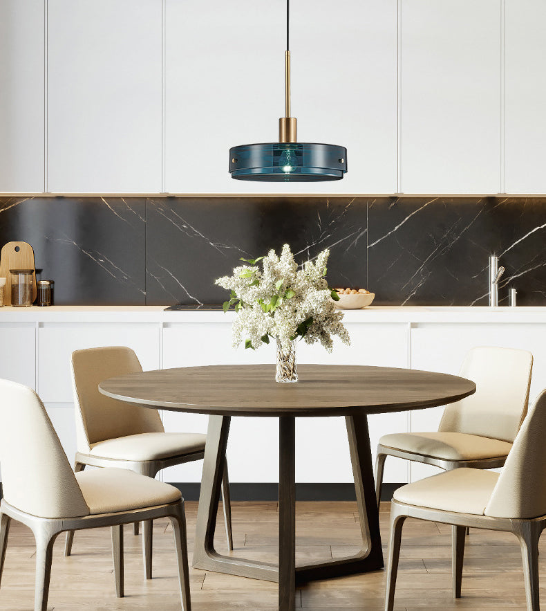 Dark Blue Cylindrical Glass Suspension Light Post-modern Style Minimalism Single Bulb Hanging Light