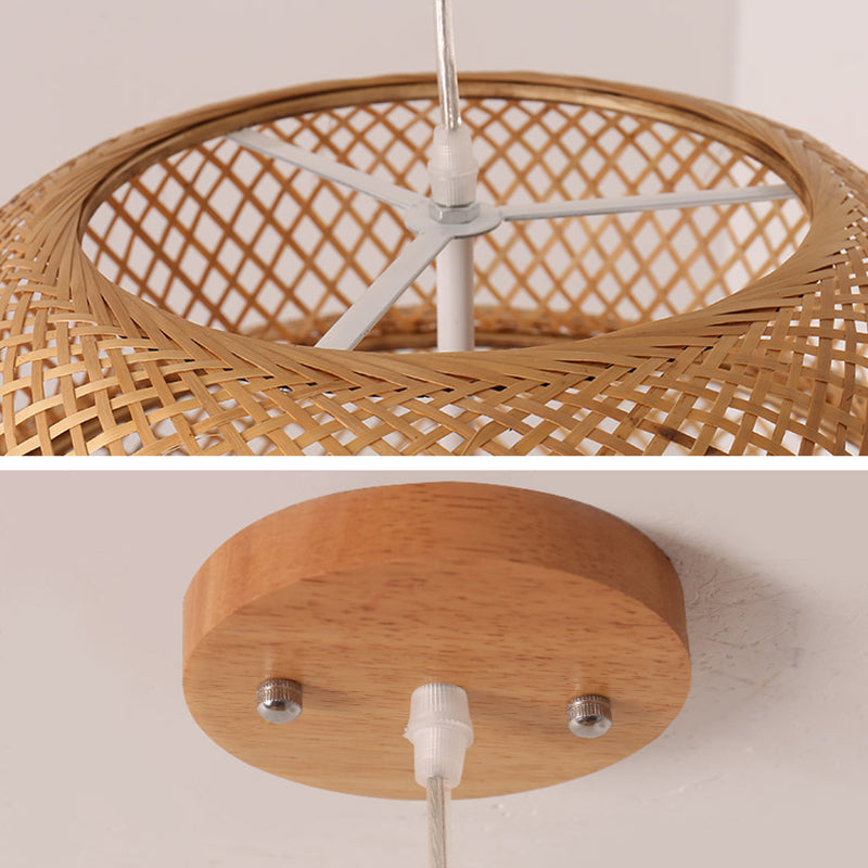 Natural Bamboo Weaving Lantern Hanging Light Asian Style Simplicity 1-Bulb Lighting Fixture in Beige