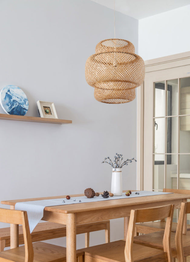 Natural Bamboo Weaving Lantern Hanging Light Asian Style Simplicity 1-Bulb Lighting Fixture in Beige