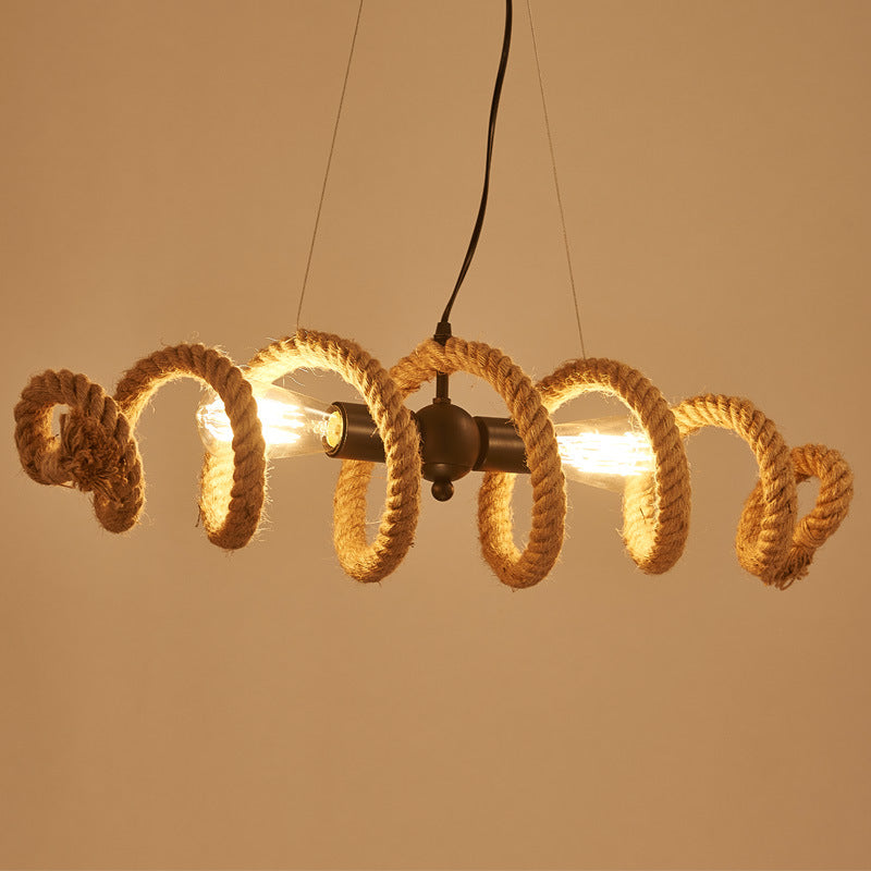 Spring-shaped Hemp Rope Creative Chandelier Industrial Style 2-Lights Suspension Lighting Fixture for Restaurant