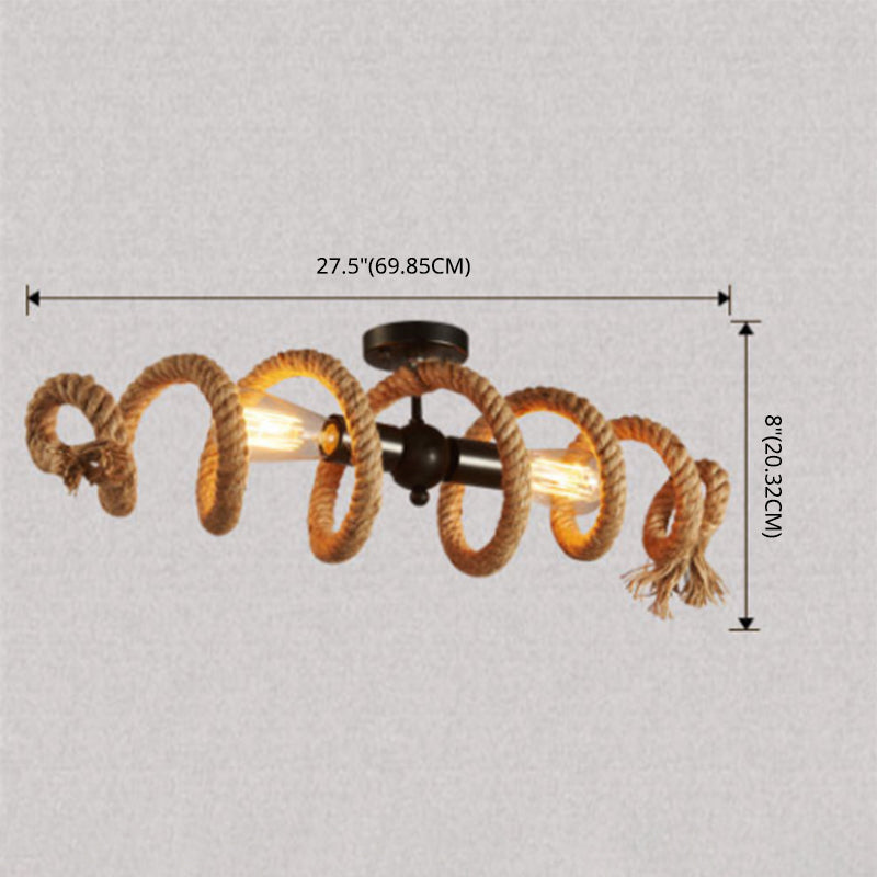 Spring-shaped Hemp Rope Creative Chandelier Industrial Style 2-Lights Suspension Lighting Fixture for Restaurant