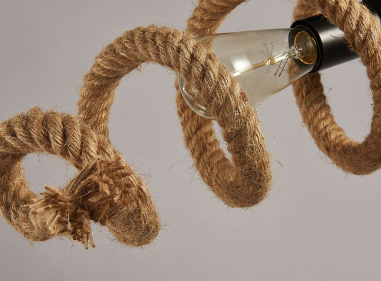 Spring-shaped Hemp Rope Creative Chandelier Industrial Style 2-Lights Suspension Lighting Fixture for Restaurant