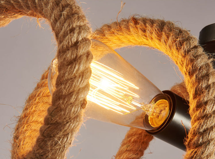 Spring-shaped Hemp Rope Creative Chandelier Industrial Style 2-Lights Suspension Lighting Fixture for Restaurant