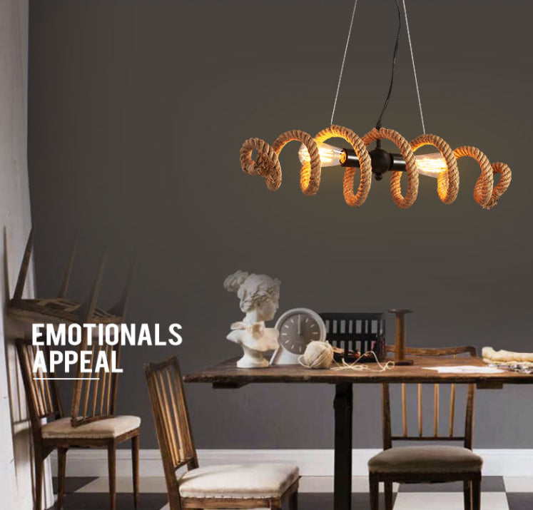 Spring-shaped Hemp Rope Creative Chandelier Industrial Style 2-Lights Suspension Lighting Fixture for Restaurant