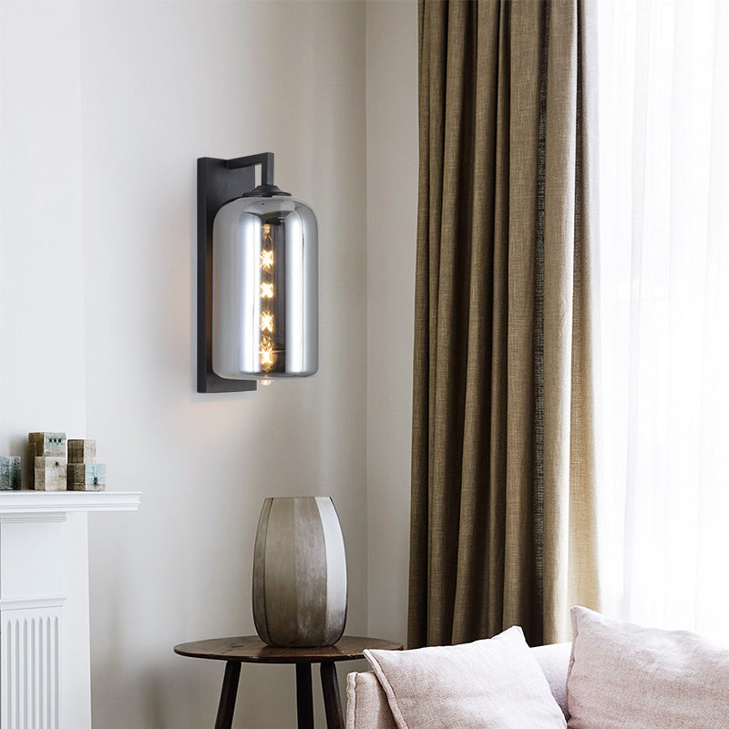 Mason Jar -vormige wand SCONCE Retro -stijl gesloten glas 1 lamp wandlamp met arm met arm in zwart