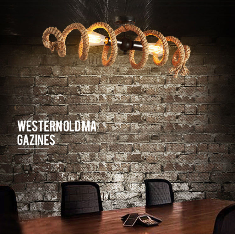 Spring-shaped Hemp Rope Creative Chandelier Industrial Style 2-Lights Suspension Lighting Fixture for Restaurant