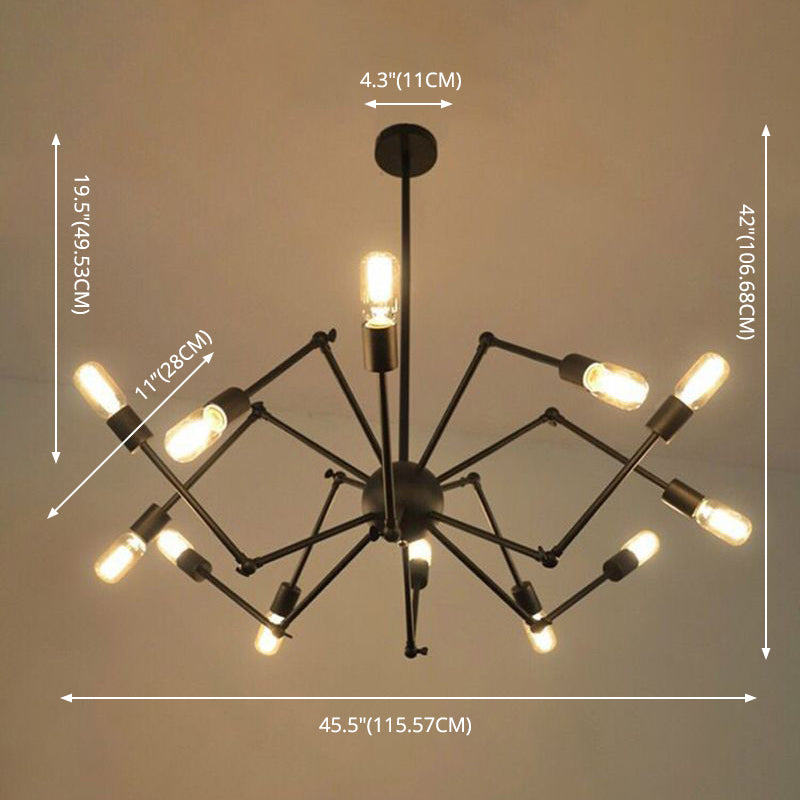 Lámpara de lámpara de araña expuesta industrial lámpara de metal lámpara en negro