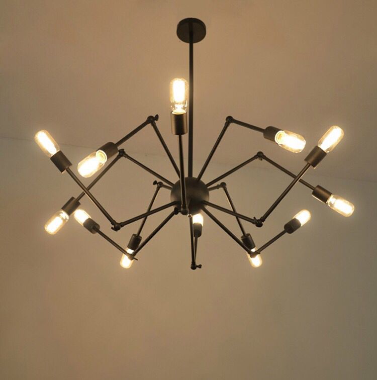 Lámpara de lámpara de araña expuesta industrial lámpara de metal lámpara en negro