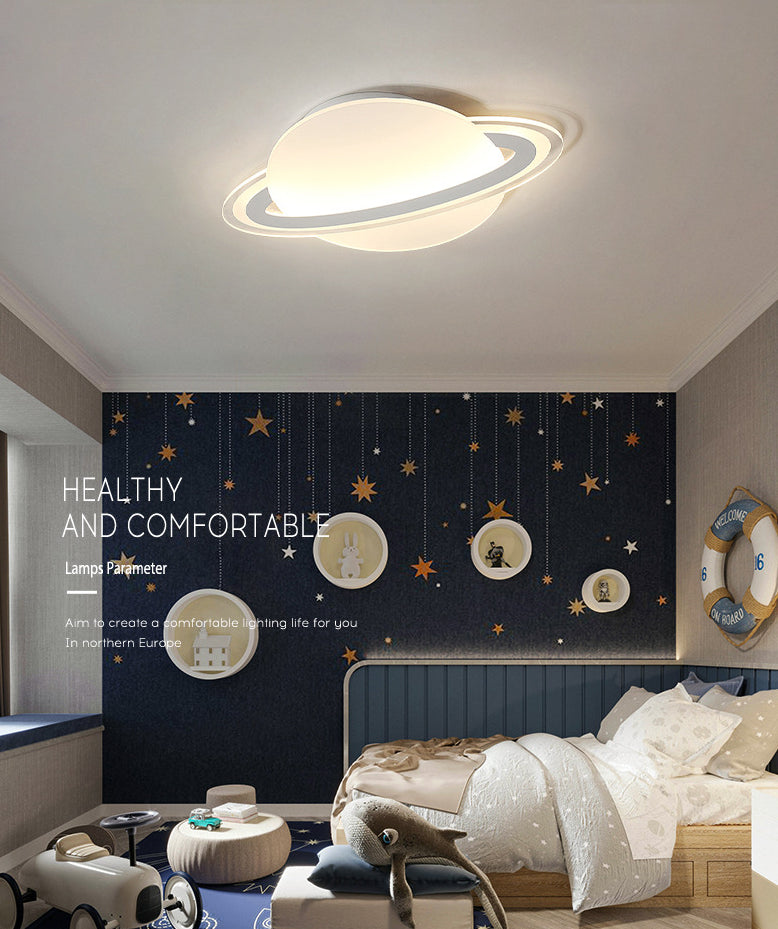 Nordic Acrylic Flush Mount Light Fixture White Saturn LED Flush Mount Spotlight for Kids Bedroom