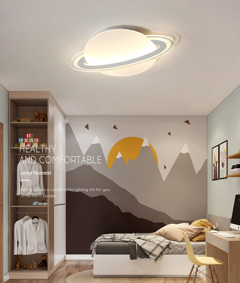 Nordic Acrylic Flush Mount Light Fixture White Saturn LED Flush Mount Spotlight for Kids Bedroom