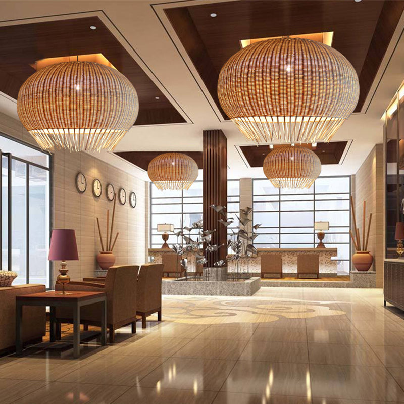 Rustikal gewebte hängende leichte Rattan 1 Lampendecke Anhängerlampe in Holz für das Restaurant