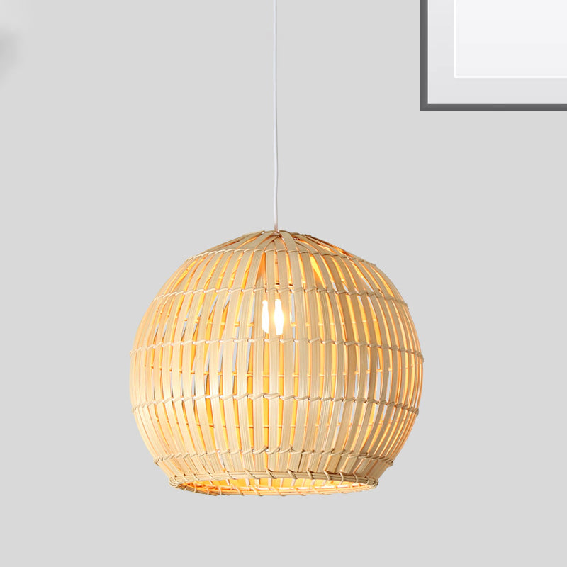 Sphere Pendant Lighting Tradition Bamboo 1 Bulb 12"/16"/19.5" Wide Wood Hanging Lamp Kit