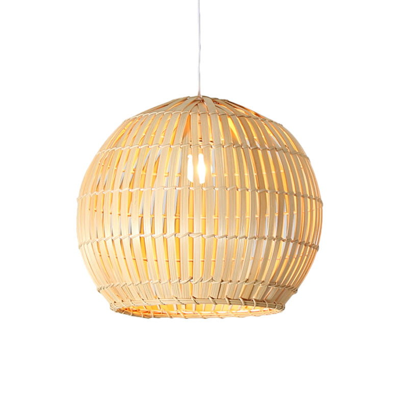 Sphere Pendant Lighting Tradition Bamboo 1 Bulb 12"/16"/19.5" Wide Wood Hanging Lamp Kit