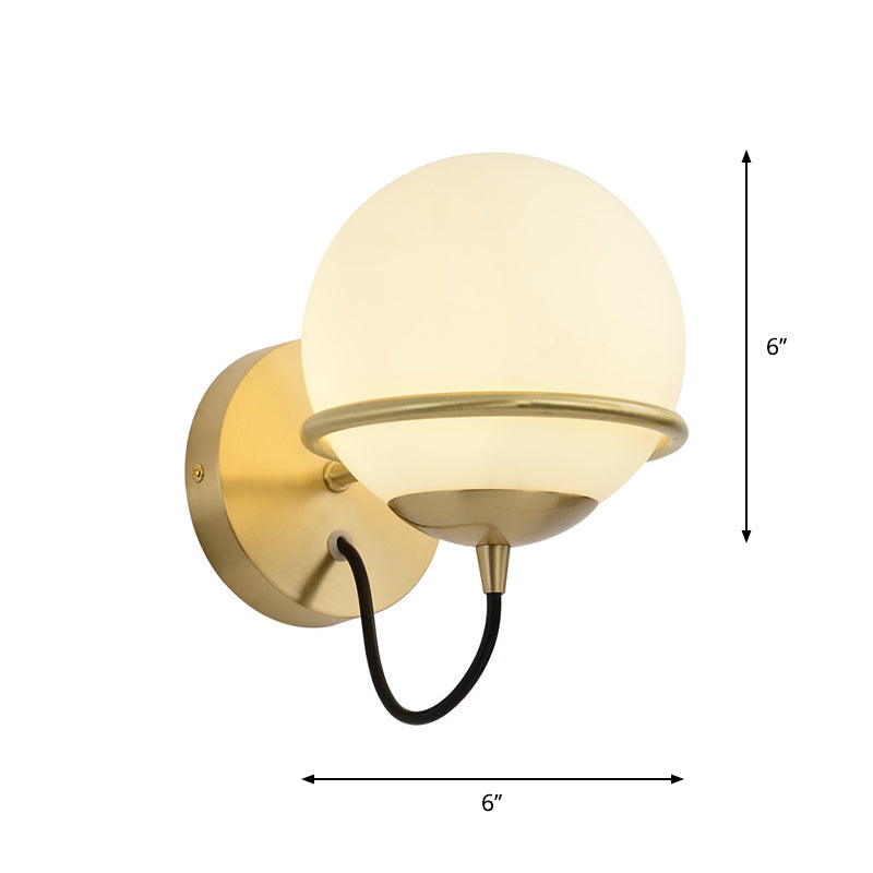 Enkele wandbevestiging Spherische SCONCE Licht Hedendaags Mat Wit Wit Glazen Messing Wandlamp