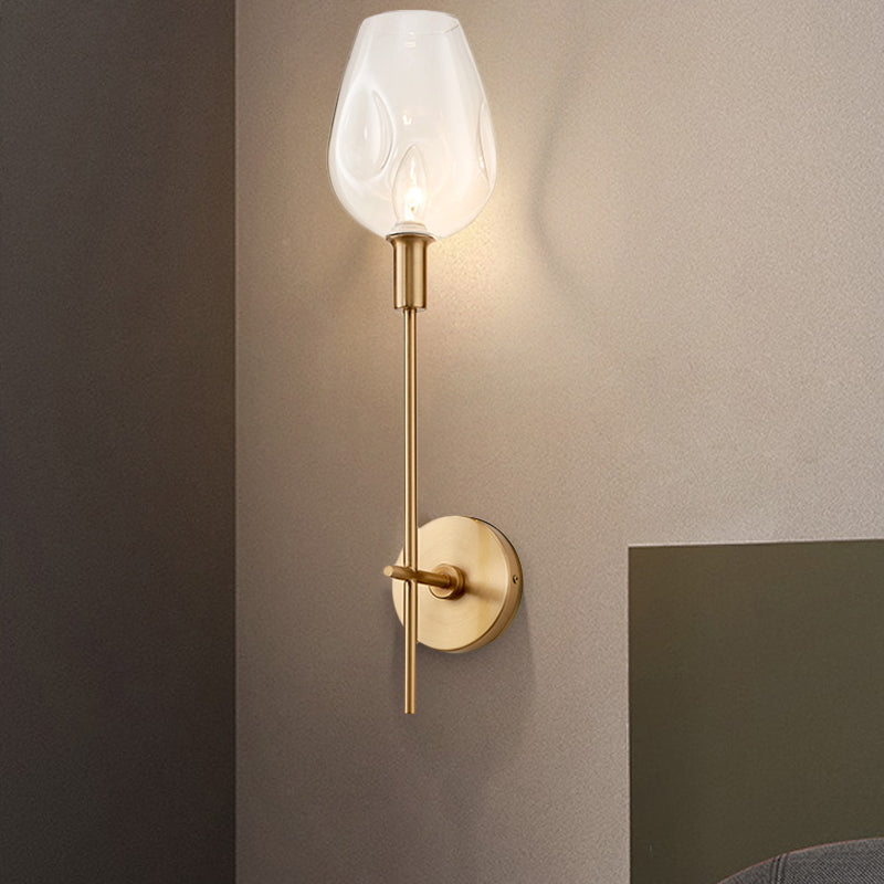 Modern 1 Bulb Wall Mount Lamp Brass Finish Pencil Armed Sconce Light with Clear Wine Glass Shade