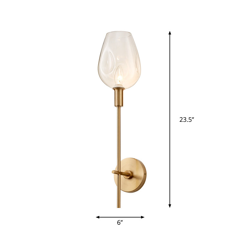 Modern 1 Bulb Wall Mount Lamp Brass Finish Pencil Armed Sconce Light with Clear Wine Glass Shade