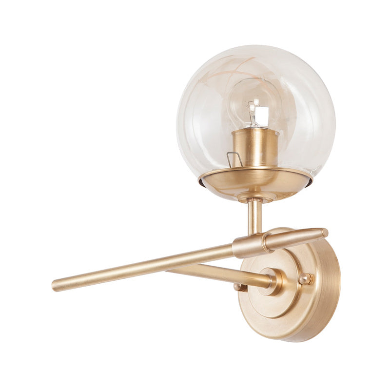 Brass Globe Wall Light Contemporary 1 Light Hand Blown Glass Sconce Light with Crossed Arm