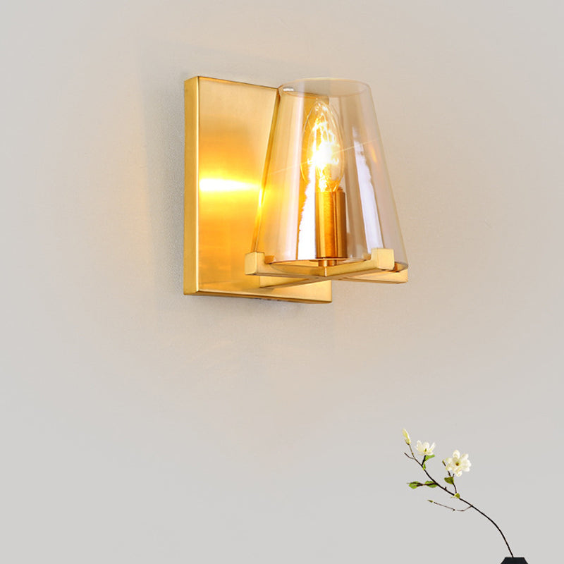 Modern Indoor Wall Sconce Conical Brass Glass Single Light Living Room Wall Mount Lamp