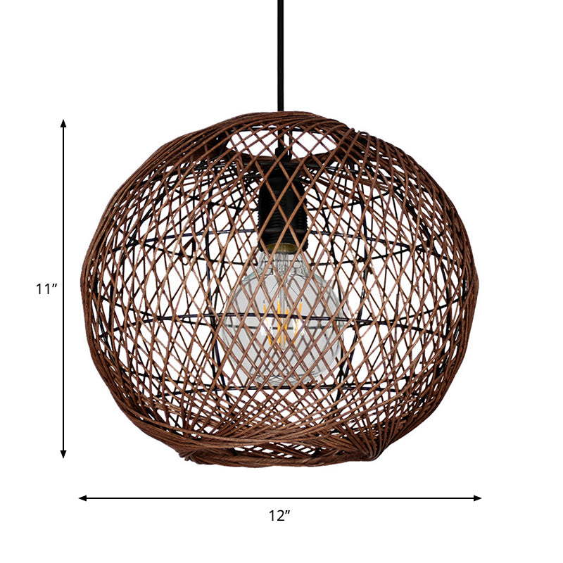 Luz de techo de bola Rattan asiático 1 Bulbo Coffeing Pendse Lighting para sala de estar