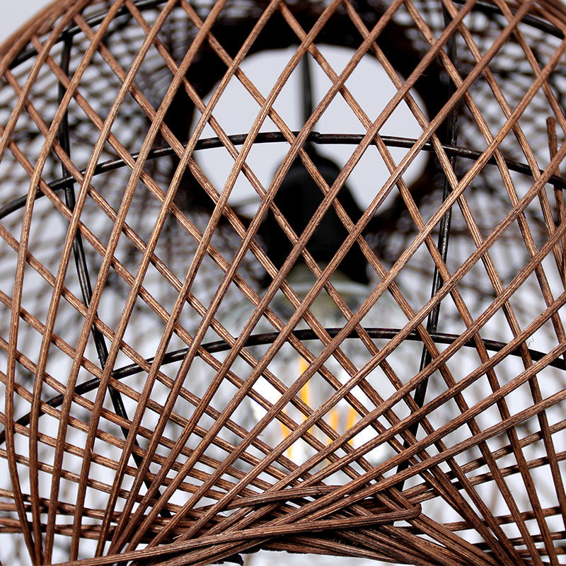 Luz de techo de bola Rattan asiático 1 Bulbo Coffeing Pendse Lighting para sala de estar