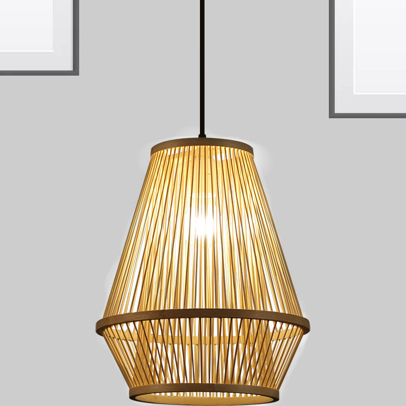 Poste de la jaula de madera Costilización de luz contemporánea 1 bombilla lámpara colgante