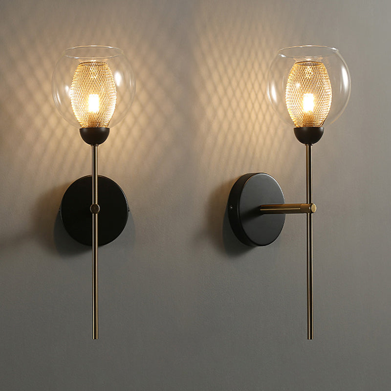 Lámpara de pared de forma dual de forma Modernista de vidrio transparente y luz de pared metálica en negro/dorado