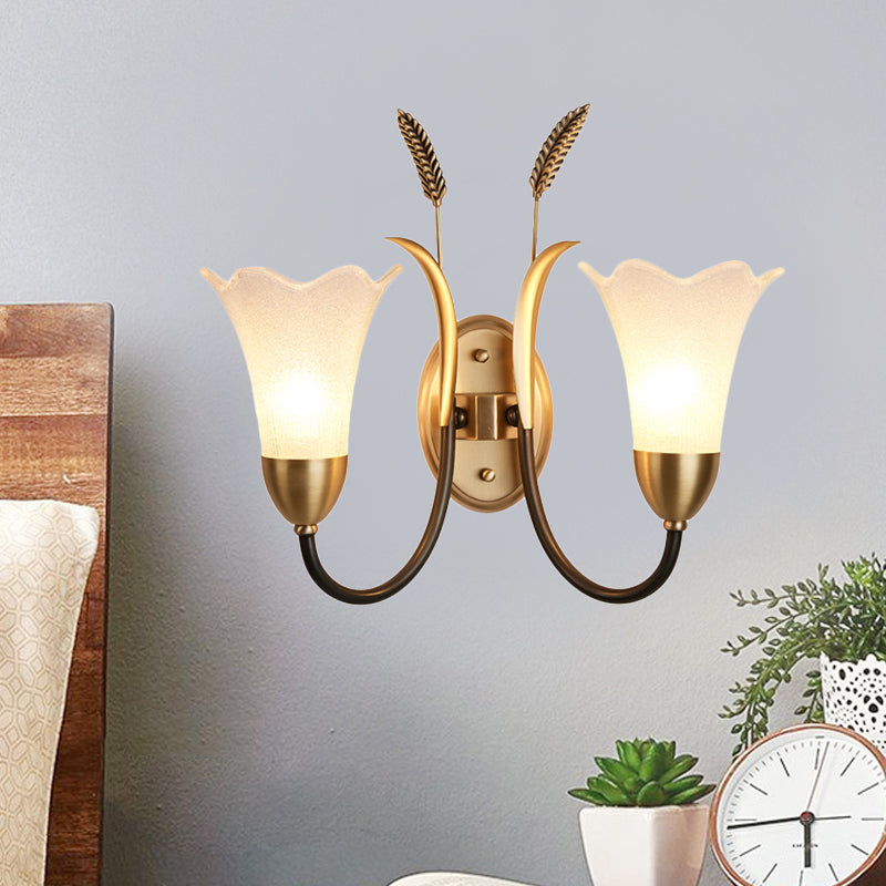 Opal Glass Petal Wall Sconce Fixture Lodge Stylish 1/2-Light Living Room Wall Lamp in Brass