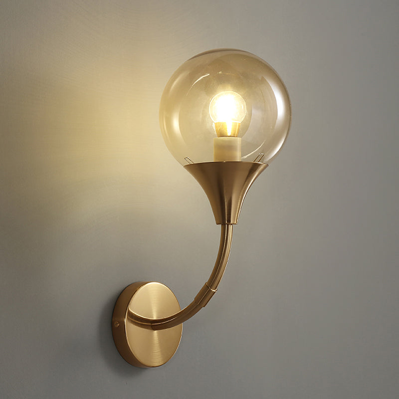 Amber Bare Ball Wall Sconce Retro Style Single Closed Glass Wall Mounted Light Fixture