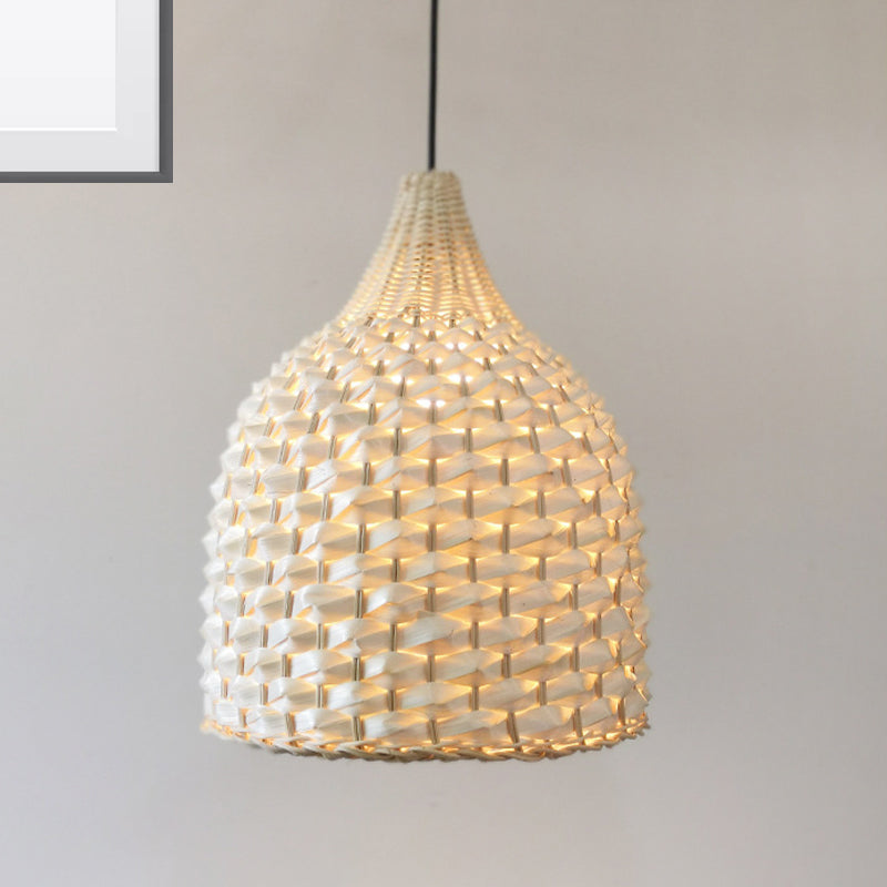 Modernism Basket Pendant Lighting Bamboo 1 Bulb Hanging Light Fixture in Beige