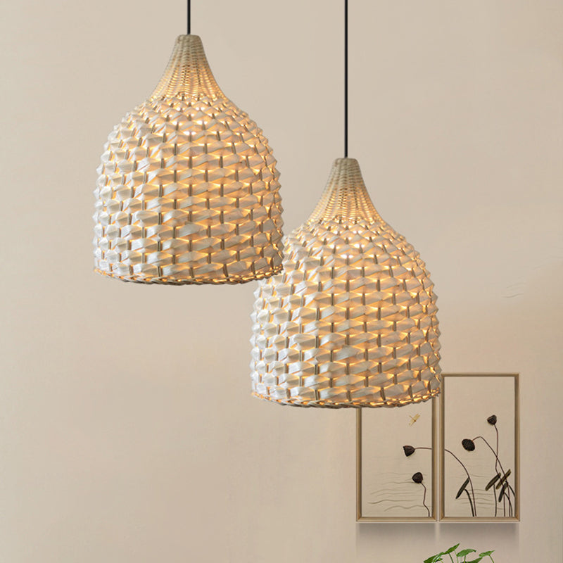 Modernism Basket Pendant Lighting Bamboo 1 Bulb Hanging Light Fixture in Beige