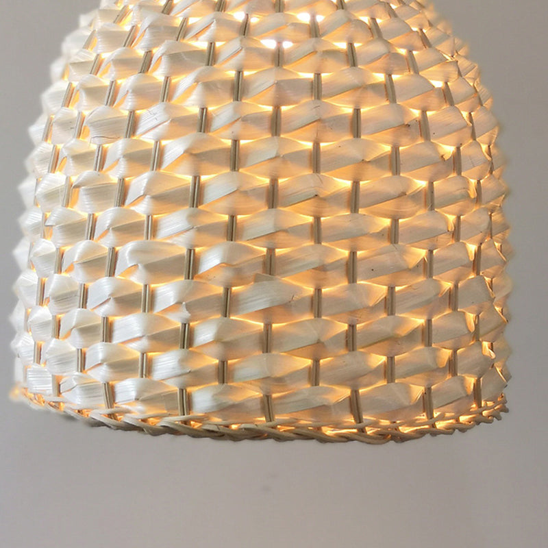 Modernism Basket Pendant Lighting Bamboo 1 Bulb Hanging Light Fixture in Beige