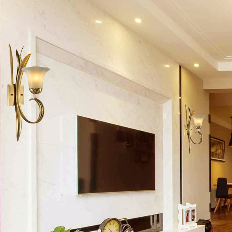 Finition en laiton 1/2-lampe murale à lampe vintage Vintage Verre grostée Éclairage mural à teinte évasée pour le couloir