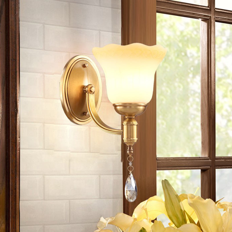 Bell Shade Bedroom Wall Mount Lamp Vintage Stylish Frosted Glass 1/2-Light Brass Finish Wall Sconce
