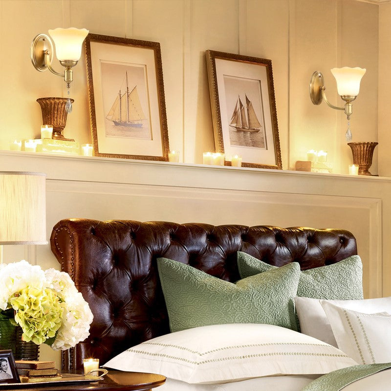 Bell Shade Bedroom Wall Mount Lamp Vintage Stylish Frosted Glass 1/2-Light Brass Finish Wall Sconce