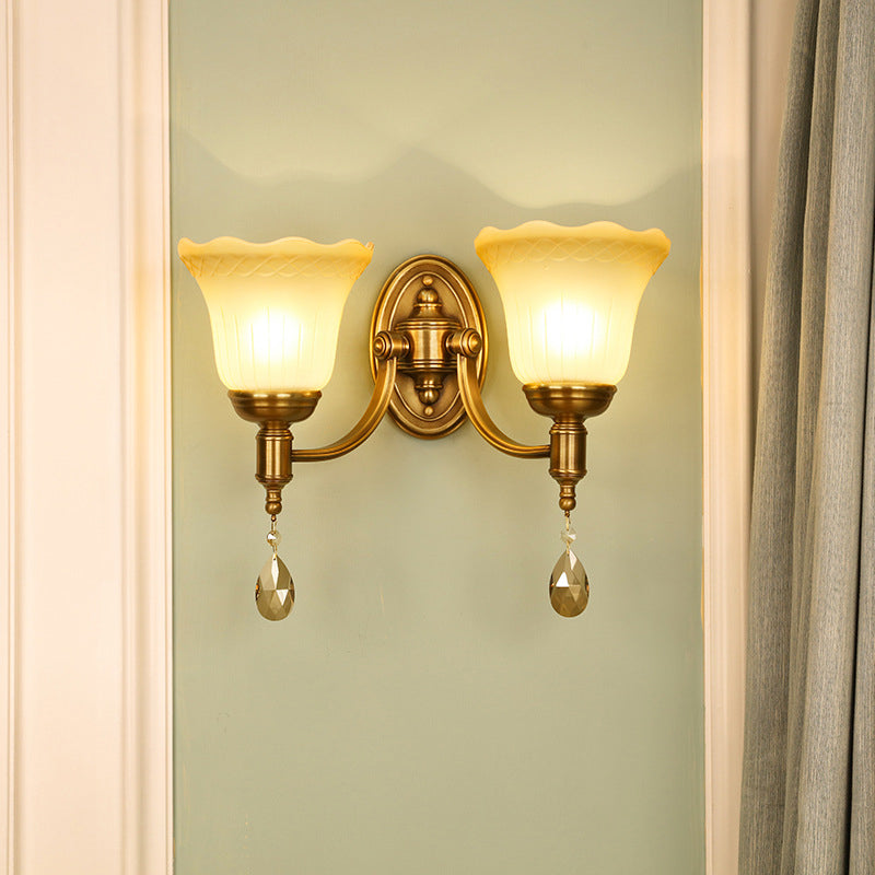 Bell Shade Bedroom Wall Mount Lamp Vintage Stylish Frosted Glass 1/2-Light Brass Finish Wall Sconce