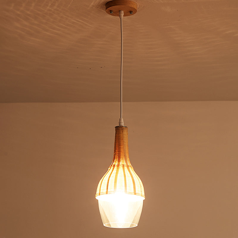 1 Lampenkuppel/Jar -Anhänger Beleuchtung Moderne Bambus Hängende Leuchte in Holz für Esszimmer