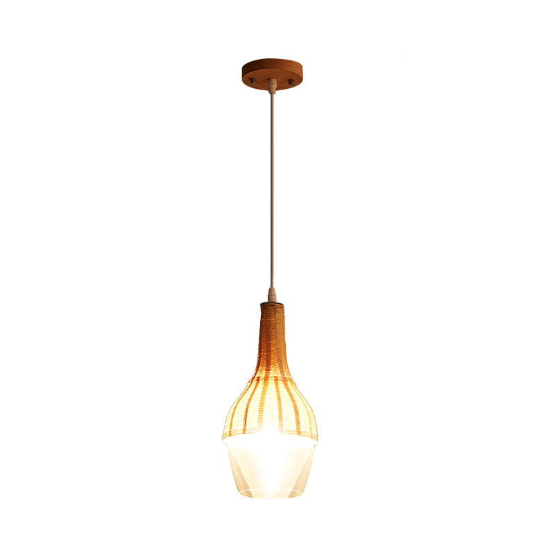 1 Lampenkuppel/Jar -Anhänger Beleuchtung Moderne Bambus Hängende Leuchte in Holz für Esszimmer