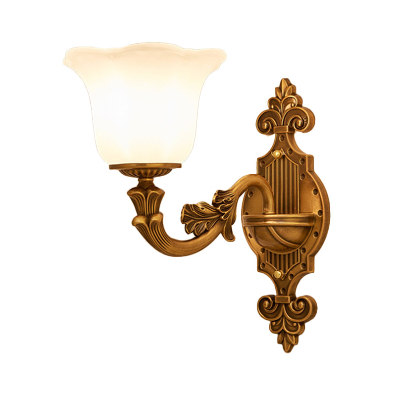 Traditional Bell Shade Wall Lighting 1/2-Light Frosted Glass Wall Mounted Light in Brass for Hallway