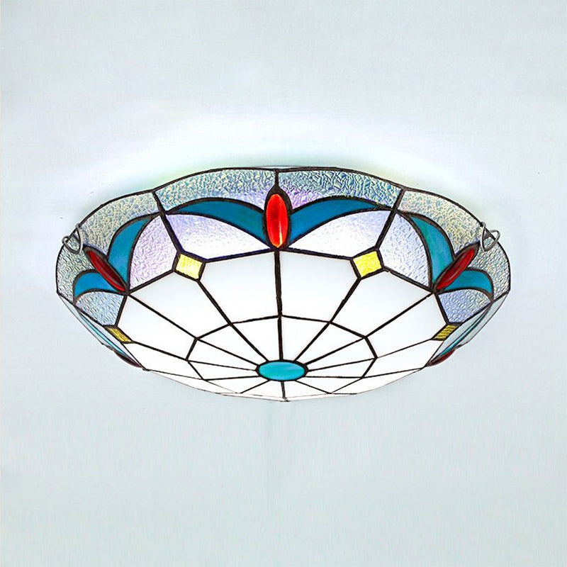 Stained Glass Bowl Flush Mount Light 12"/16" Width Nautical Indoor Ceiling Light in White for Living Room