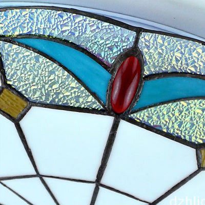 Stained Glass Bowl Flush Mount Light 12"/16" Width Nautical Indoor Ceiling Light in White for Living Room