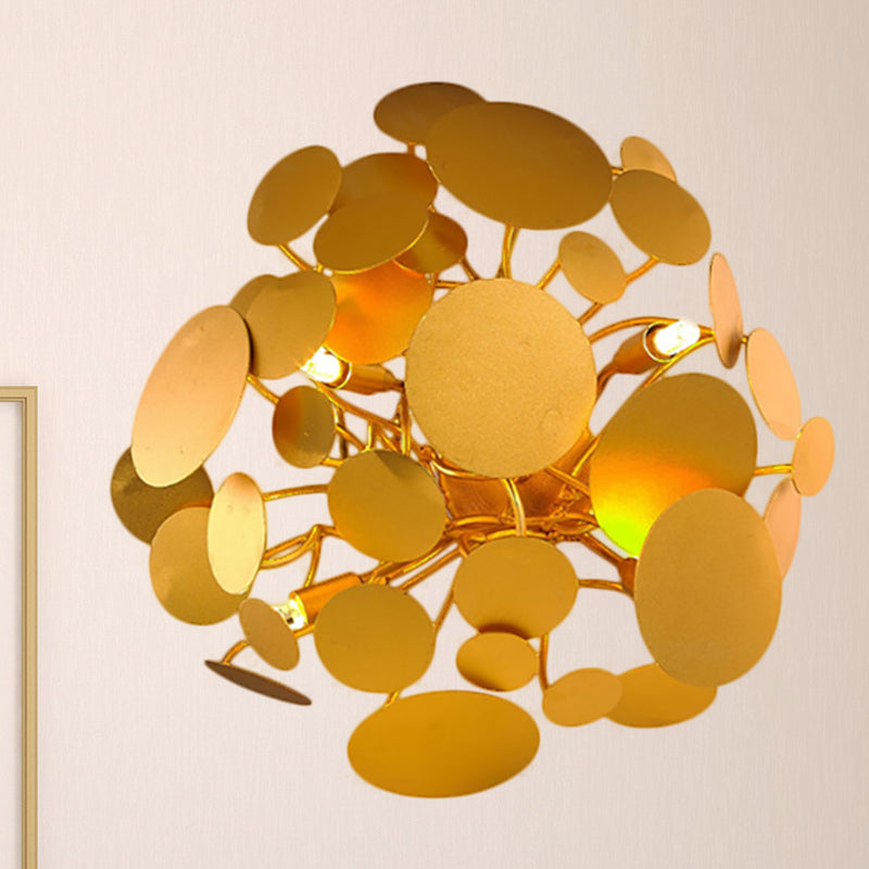 Circular Steel Wall Sconce Lighting Contemporary Style 4 Bulbs Living Room Wall Mount Light in Gold