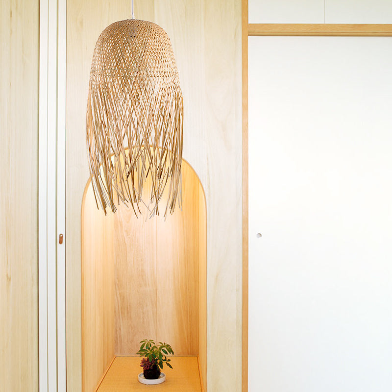 Luz de techo artesanal de madera Bambú asiática 1 Luz de colgante de bombillas para sala de estar