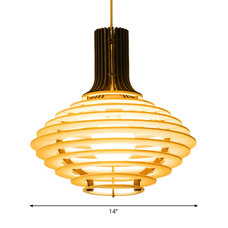 Tradition d'éclairage pendentif en bois en bois 1 bulbe Black / beige Hanging Lamp Kit pour restaurant