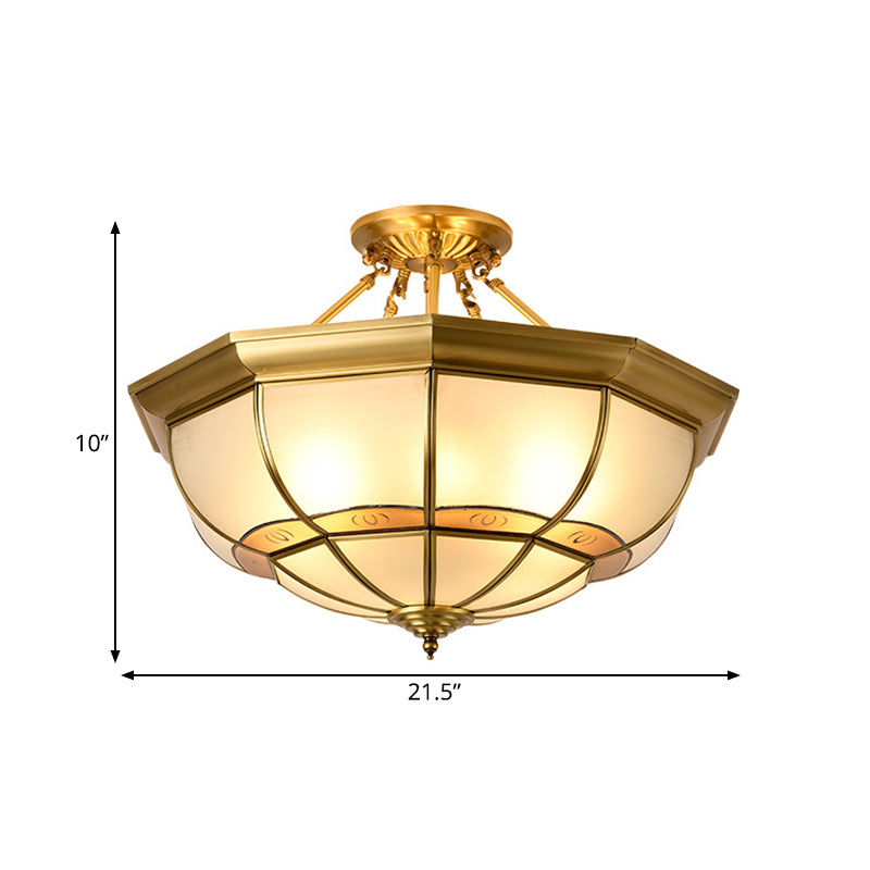 Brass 6-Light Ceiling Lighting Vintage Metal Dome Semi Flush Mount Light for Living Room