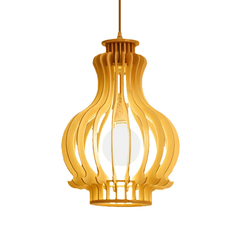 Modernismo urna/calabaza iluminación colgante de madera 1 lámpara colgante de bombilla en beige para comedor
