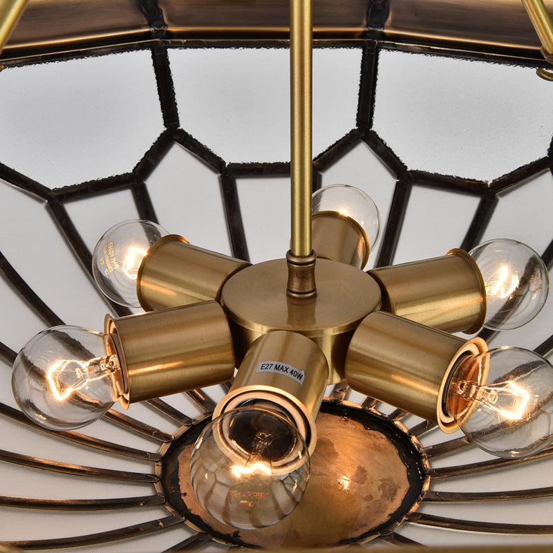 Metal Brass Semi Flush Chandelier Bowl 6 Bulbs Traditionalism Ceiling Mount Light Fixture