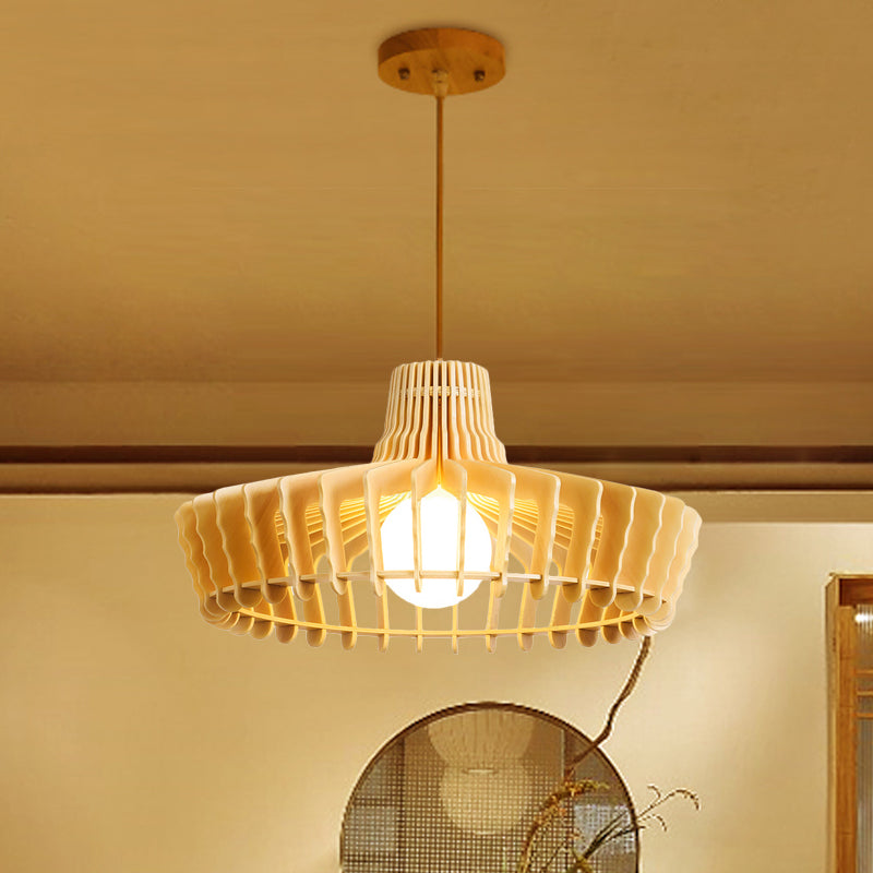 Lámpara colgante de orbes beige/hat contemporáneo 1 cabeza de madera de madera luz colgante para restaurante