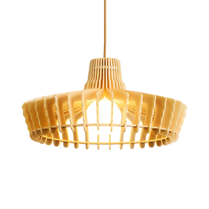 Lámpara colgante de orbes beige/hat contemporáneo 1 cabeza de madera de madera luz colgante para restaurante